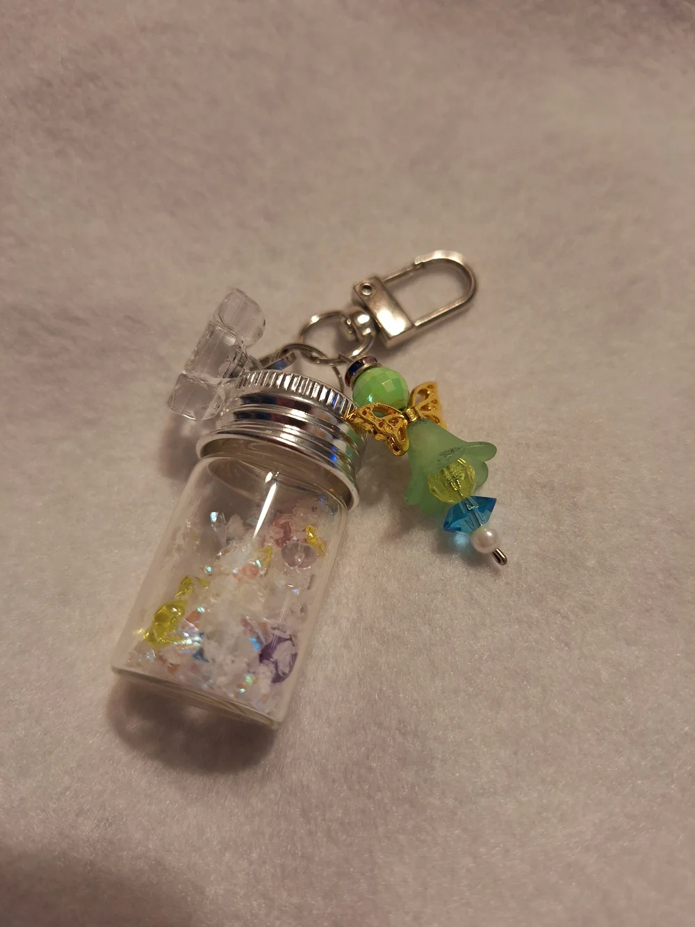 Fairy Charm Jar Keychain with Crystal Beads And Fairy Stickers New